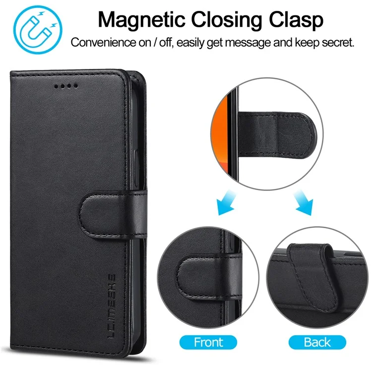 Lc. Imeeke Wallet Stand Leather Shell Мобильный Телефон Для Iphone 12 Pro Max 6,7 Дюйма - Черный