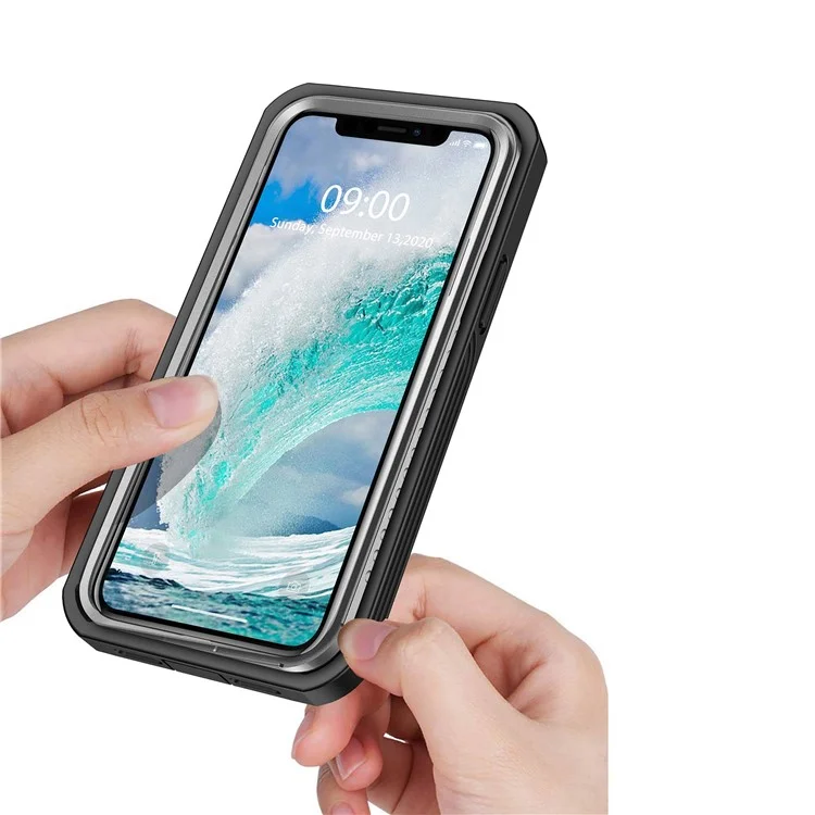 Pour iPhone 12 6,1 pouces/12 Pro 6,1 pouces Étui de téléphone PC robuste tout-en-un avec film de protection d'écran en PET intégré
