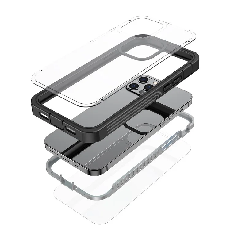 Pour iPhone 12 6,1 pouces/12 Pro 6,1 pouces Étui de téléphone PC robuste tout-en-un avec film de protection d'écran en PET intégré