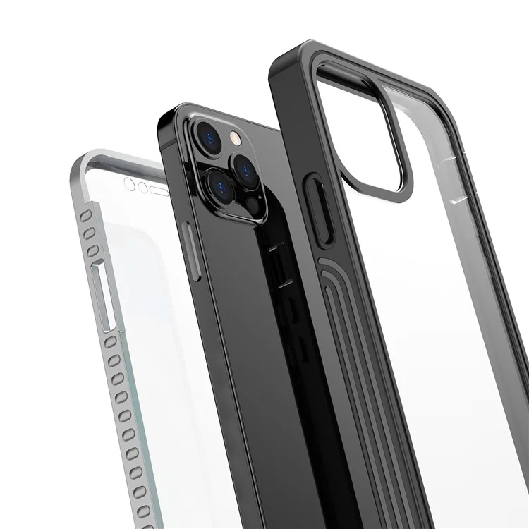 Pour iPhone 12 6,1 pouces/12 Pro 6,1 pouces Étui de téléphone PC robuste tout-en-un avec film de protection d'écran en PET intégré