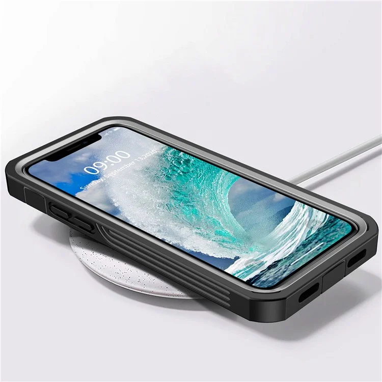 Pour iPhone 12 6,1 pouces/12 Pro 6,1 pouces Étui de téléphone PC robuste tout-en-un avec film de protection d'écran en PET intégré