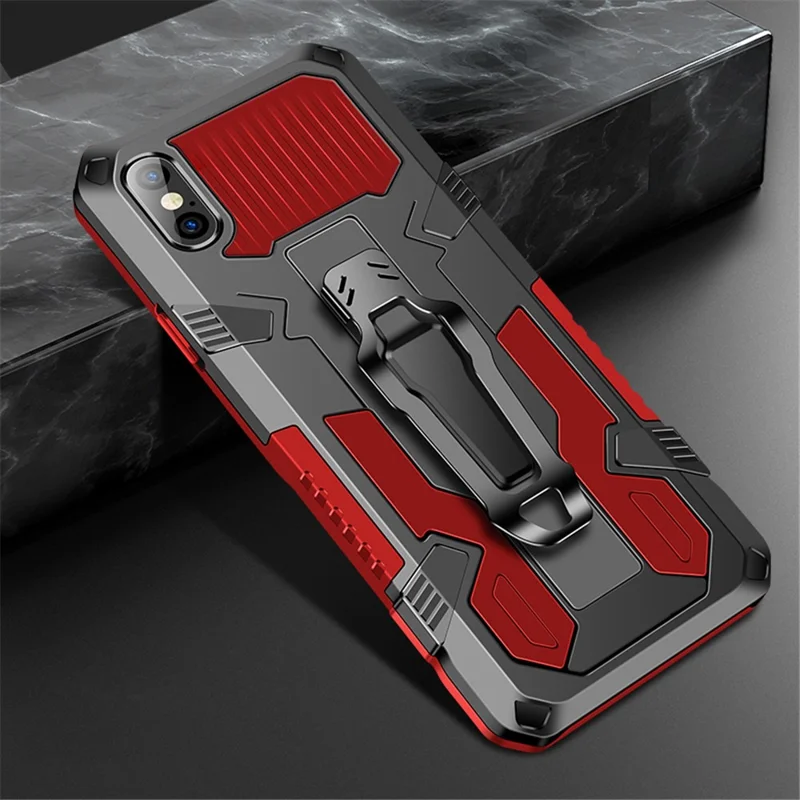 Plastic + TPU Hybrid Phone Case with Kickstand for iPhone XS / X 5.8-inch - Red