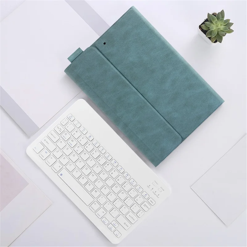 Bluetooth-compatible Keyboard Leather Stand Shell Case for iPad 9.7-inch (2018) - Blue / White