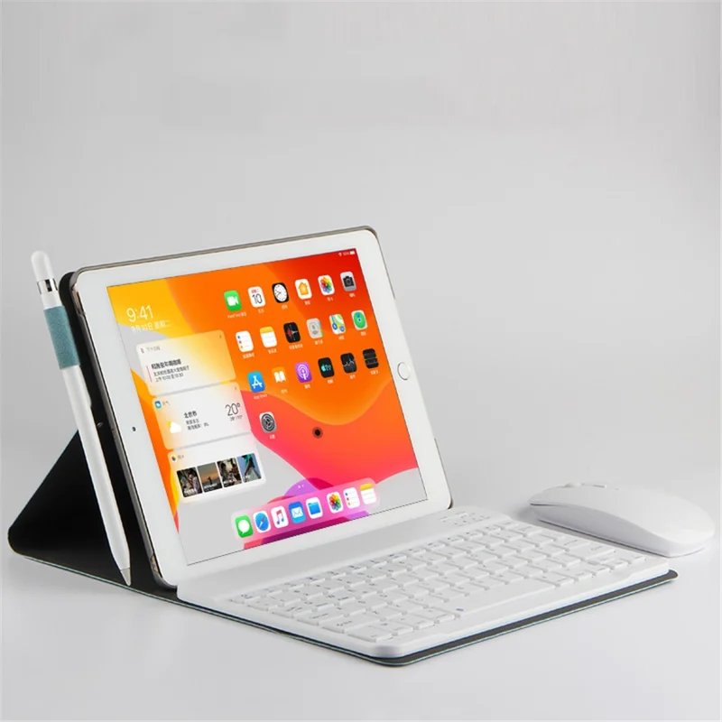 Bluetooth-compatible Keyboard Leather Stand Shell Case for iPad 9.7-inch (2018) - Blue / White