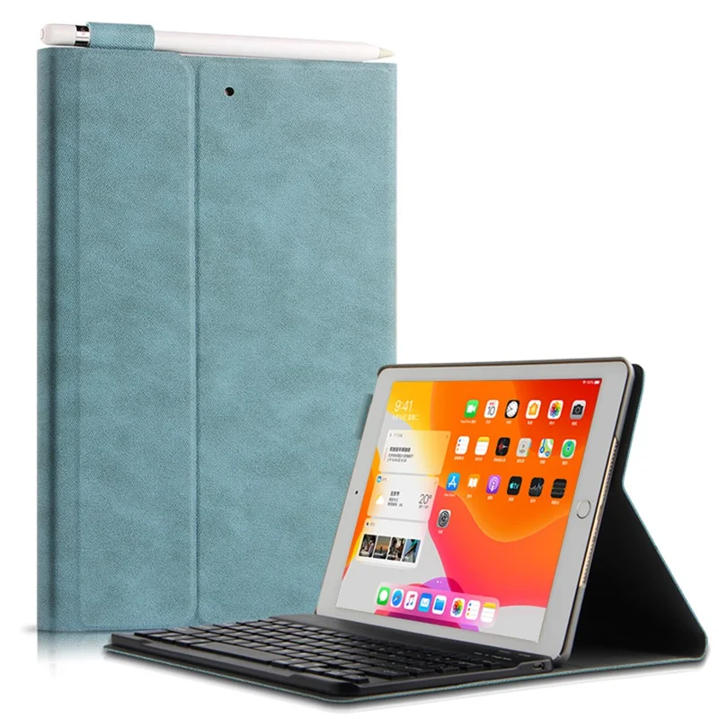 Bluetooth-compatible Keyboard Leather Stand Shell Case for iPad 9.7-inch (2018) - Blue / Black