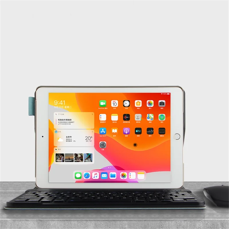 Bluetooth-compatible Keyboard Leather Stand Shell Case for iPad 9.7-inch (2018) - Blue / Black