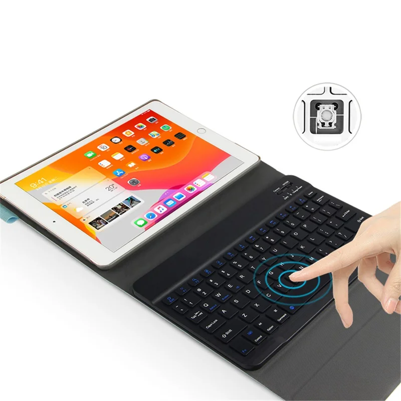 Bluetooth-compatible Keyboard Leather Stand Shell Case for iPad 9.7-inch (2018) - Blue / Black