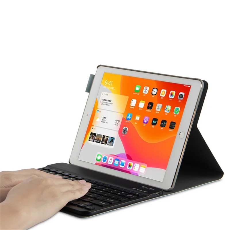 Bluetooth-compatible Keyboard Leather Stand Shell Case for iPad 9.7-inch (2018) - Blue / Black