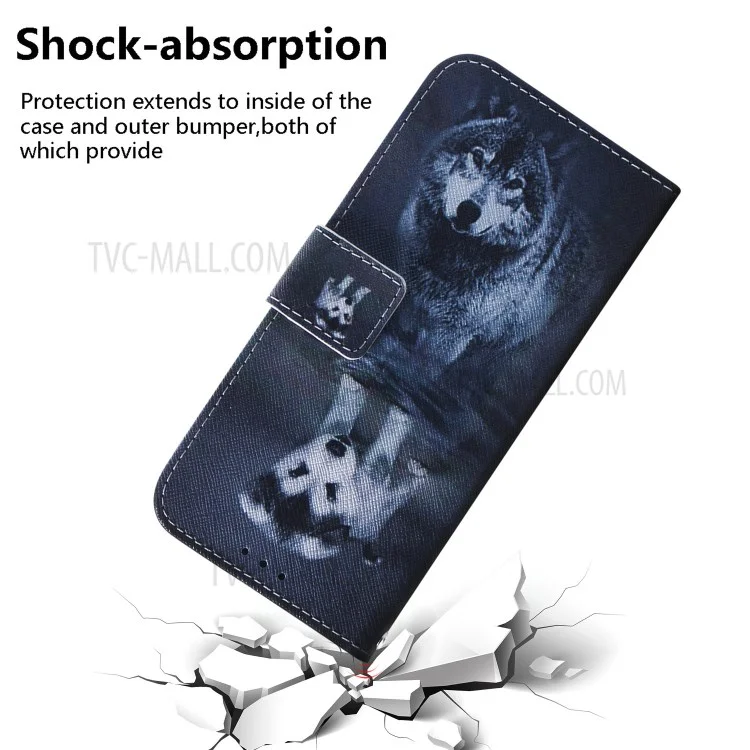 Pattern Printing PU Leather Wallet Stand Case for iPhone 12 Pro/12 - Dog and Wolf