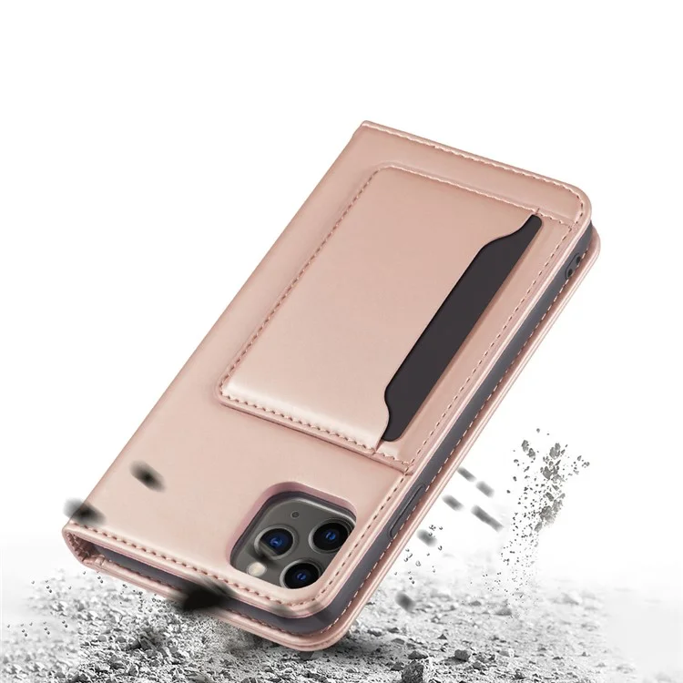 Custodia per iPhone 12 in pelle PU magnetica resistente e TPU con supporto - Rose Gold
