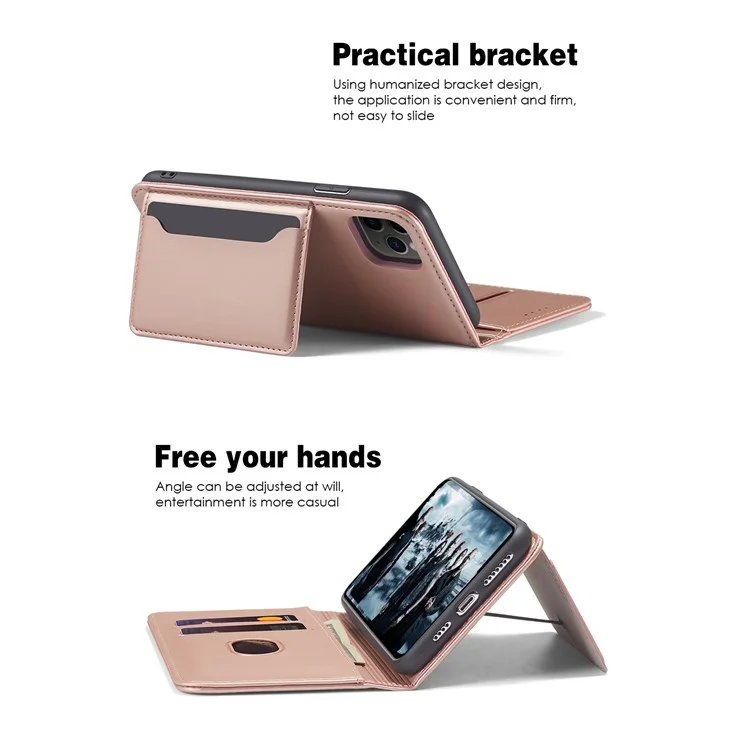 Custodia per iPhone 12 in pelle PU magnetica resistente e TPU con supporto - Rose Gold