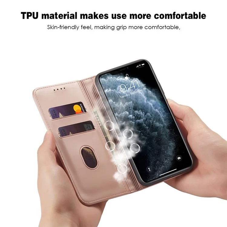 Custodia per iPhone 12 in pelle PU magnetica resistente e TPU con supporto - Rose Gold