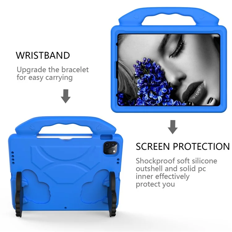 Funda protectora a prueba de golpes con soporte para el pulgar EVA para iPad Air (2020) / Air (2022) / Pro 11 (2024) / (2021) / (2020) / (2022) - Azul