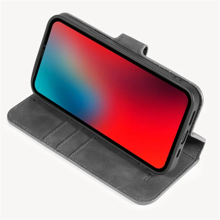 DG.MING Cartera Estilo Retro de Piel con Soporte para iPhone 12 mini - Gris 