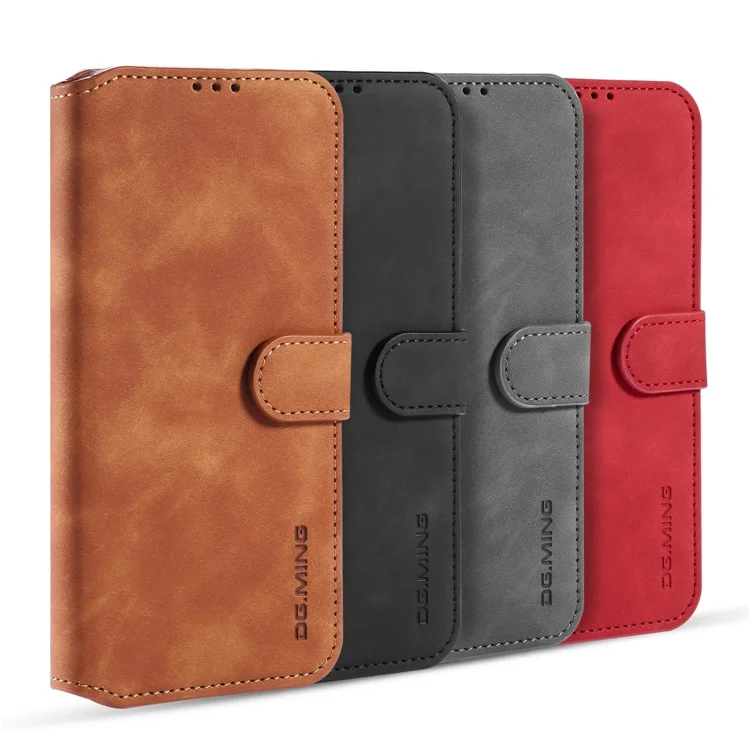 DG.MING Retro Style Leather Wallet Shell für iPhone 12 Pro/12 - Schwarz