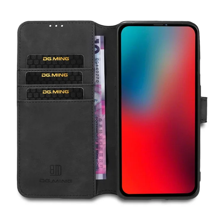 DG.MING Retro Style Leather Wallet Shell für iPhone 12 Pro/12 - Schwarz