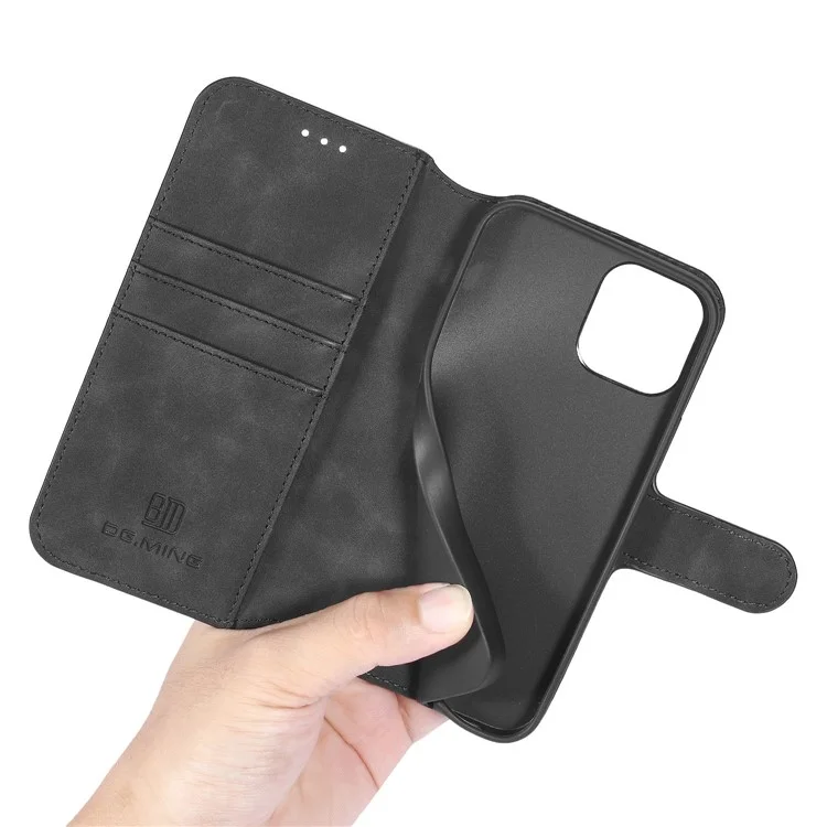 DG.MING Retro Style Leather Wallet Shell für iPhone 12 Pro/12 - Schwarz