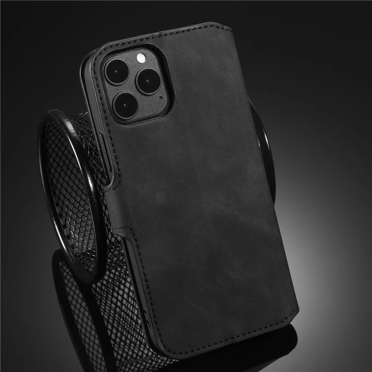 DG.MING Retro Style Leather Wallet Shell für iPhone 12 Pro/12 - Schwarz