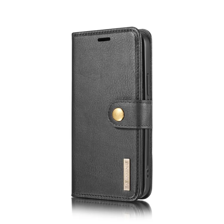 DG.MING Cartera extraíble de 2 en 1 con tapa de cuero dividido y carcasa trasera de PC antiarañazos para iPhone 12 Pro / 12 - Negro