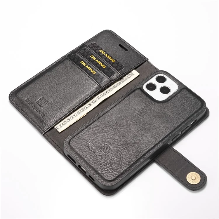 Дг. Ming Съемный 2-в-1 Split Leather Shell + PC Back Case Anty Scratch Phonr Shell Shell Для Iphone 12 Pro/12 - Черный