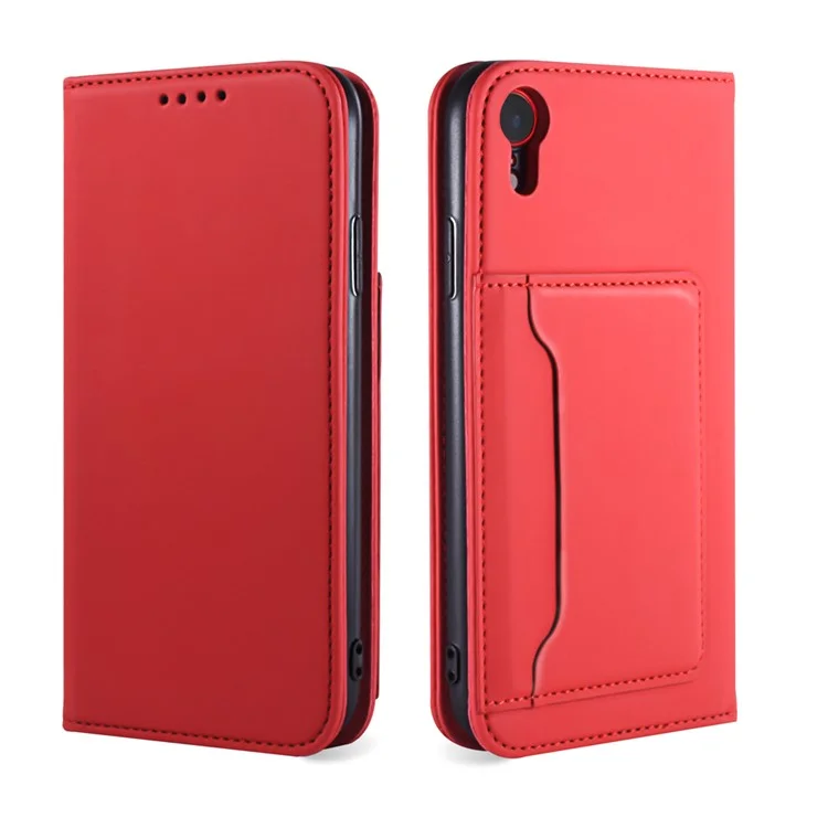 Carteira de Couro Sintético com Toque de Silicone Líquido e Suporte para iPhone XR 6.1 polegadas - Vermelho