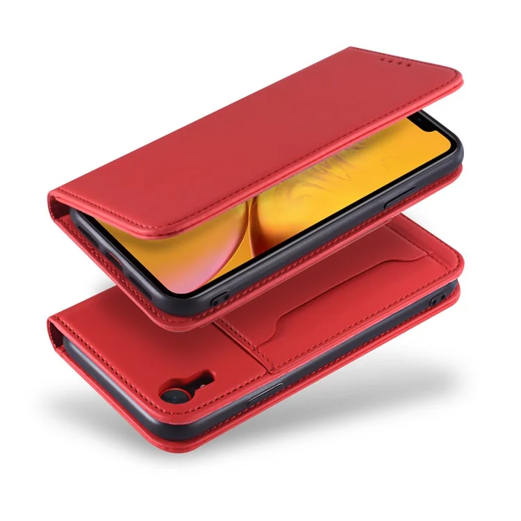 Carteira de Couro Sintético com Toque de Silicone Líquido e Suporte para iPhone XR 6.1 polegadas - Vermelho
