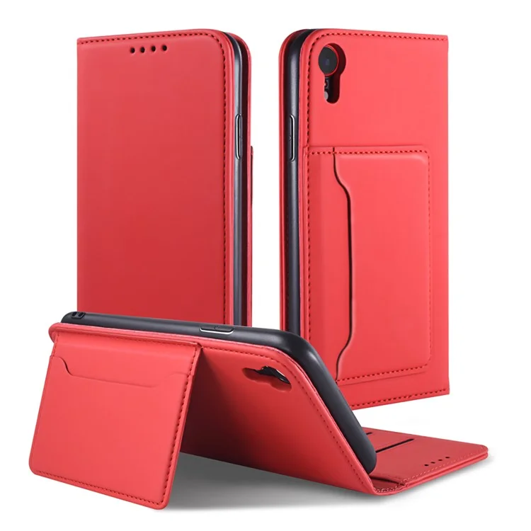 Carteira de Couro Sintético com Toque de Silicone Líquido e Suporte para iPhone XR 6.1 polegadas - Vermelho
