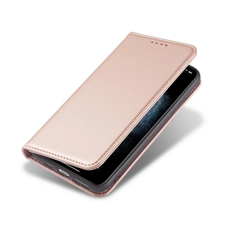 Liquid Silicone Touch Leather Stand Stand Caso Para Iphone 11 Pro 5,8 Polegadas - Rosa Ouro