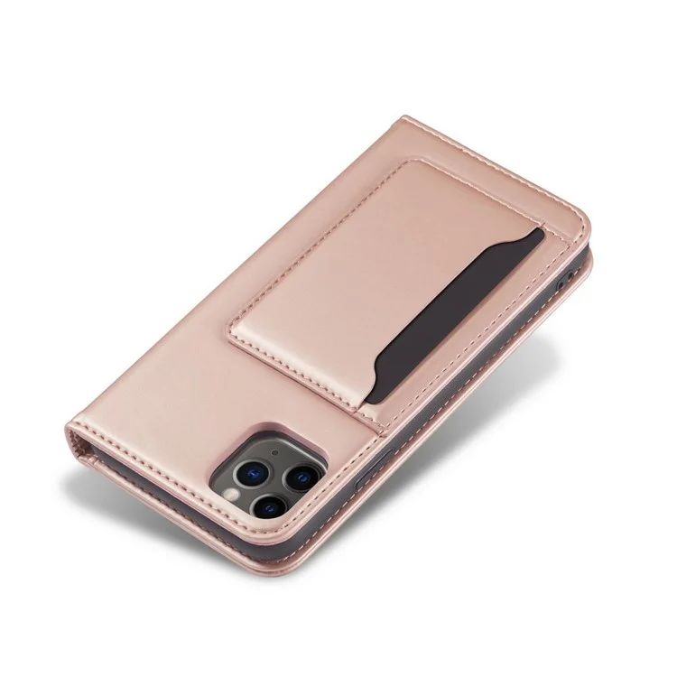 Liquid Silicone Touch Leather Stand Stand Caso Para Iphone 11 Pro 5,8 Polegadas - Rosa Ouro