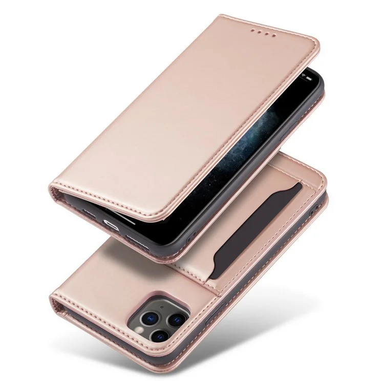 Liquid Silicone Touch Leather Wallet Stand Case for iPhone 11 Pro 5.8 inch - Rose Gold