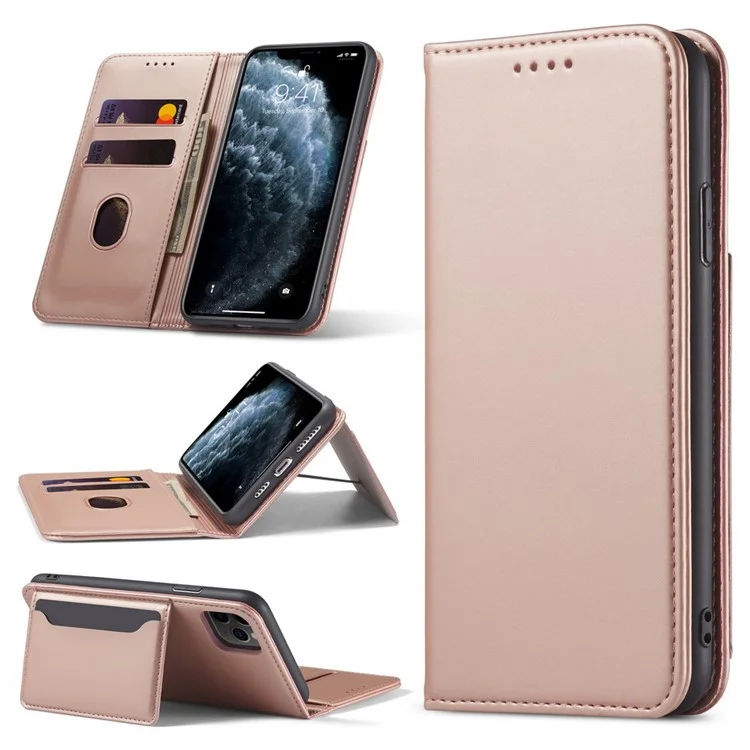 Liquid Silicone Touch Leather Wallet Stand Case for iPhone 11 Pro 5.8 inch - Rose Gold