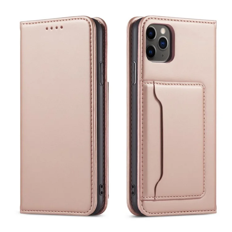 Liquid Silicone Touch Leather Wallet Stand Case for iPhone 11 Pro 5.8 inch - Rose Gold