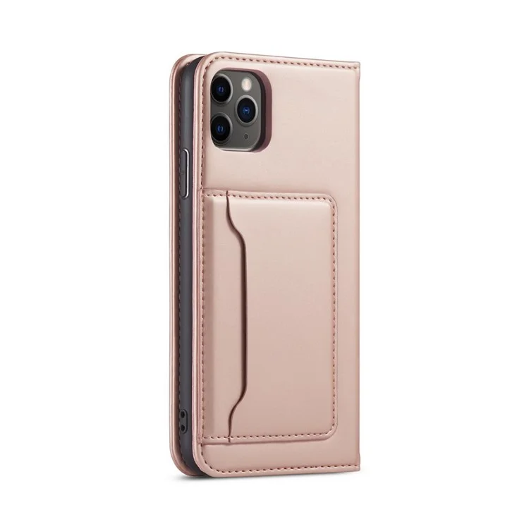 Liquid Silicone Touch Leather Stand Stand Caso Para Iphone 11 Pro 5,8 Polegadas - Rosa Ouro