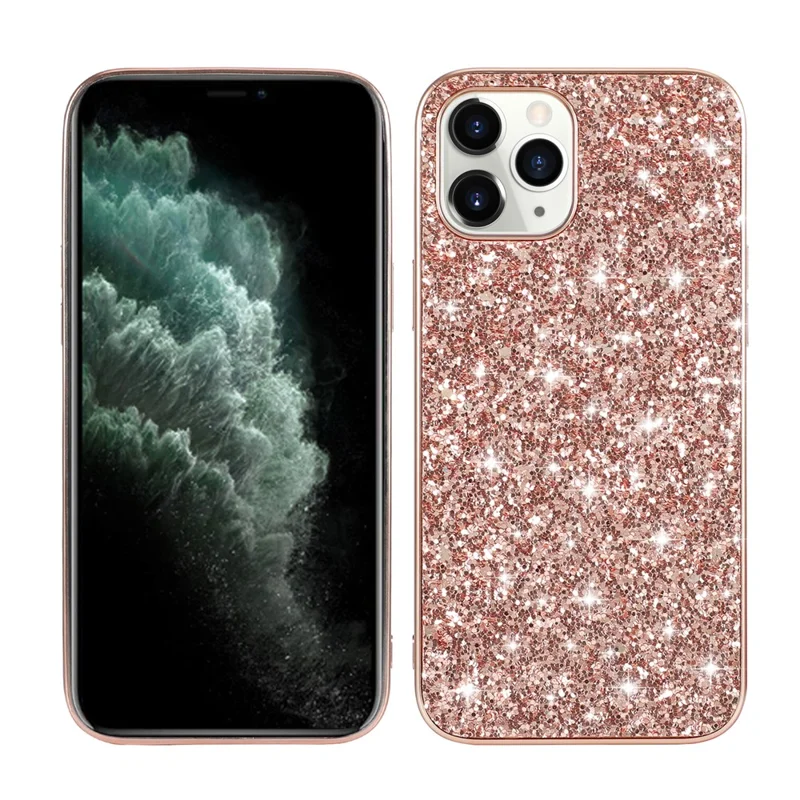 Glittering Sequins Plated TPU Frame + PC Shell for iPhone 12 mini - Rose Gold