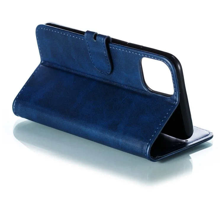 Imprint Happy Cat PU Leather Wallet Stand Phone Cover for iPhone 12 Pro/12 - Blue