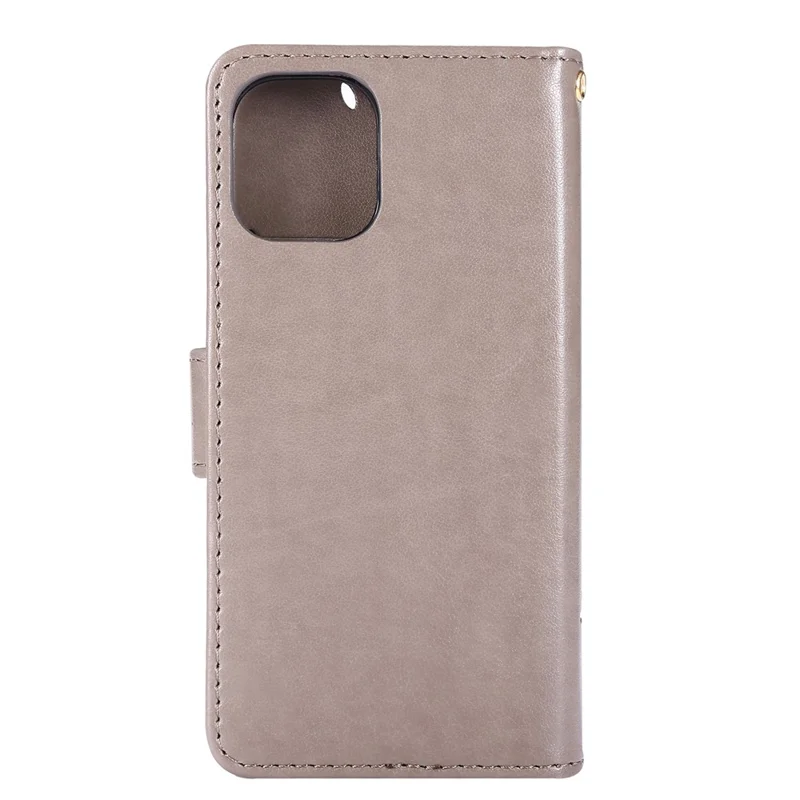 Imprint Butterfly Flower Leather Case with Strap for iPhone 12 mini - Grey