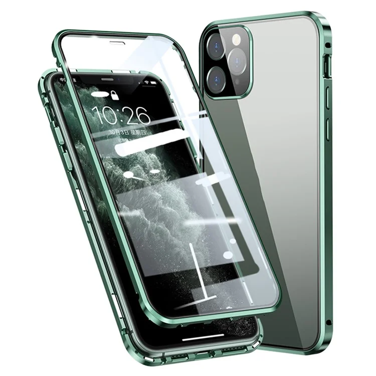 Estrutura de Metal de Instalação Magnética + Case de Cobertura de Vidro Temperado HD de Dupla Face Para Iphone 11 Pro 5,8 Polegadas - Verde