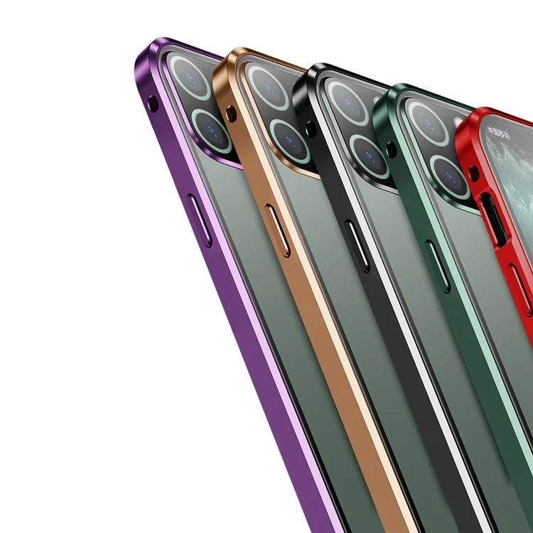 Magnetischer Installationsmetallrahmen + doppelseitige HD-Hartglas-Vollabdeckungsschutzhülle für iPhone 11 Pro 5,8 Zoll - Grün