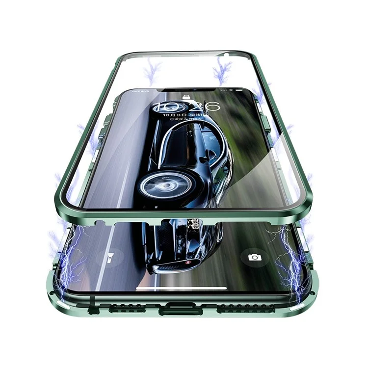 Magnetischer Installationsmetallrahmen + doppelseitige HD-Hartglas-Vollabdeckungsschutzhülle für iPhone 11 Pro 5,8 Zoll - Grün