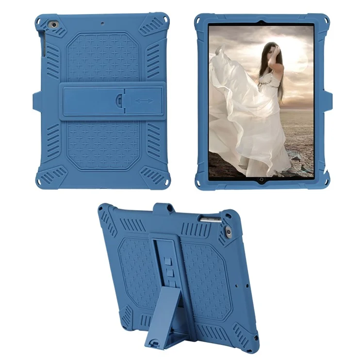 caixa de silicone macio do kickstand pc com corda pendurada para apple ipad 9,7 polegadas (2018)/ ipad 9,7 polegadas (2017) / ipad 5 / ipad 6 - azul
