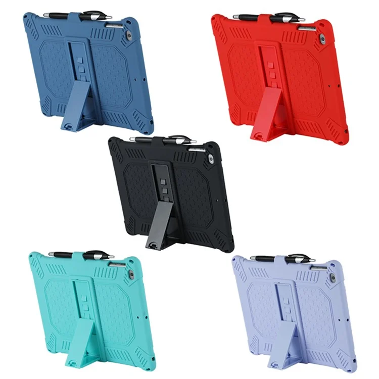 caixa de silicone macio do kickstand pc com corda pendurada para apple ipad 9,7 polegadas (2018)/ ipad 9,7 polegadas (2017) / ipad 5 / ipad 6 - azul