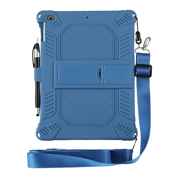caixa de silicone macio do kickstand pc com corda pendurada para apple ipad 9,7 polegadas (2018)/ ipad 9,7 polegadas (2017) / ipad 5 / ipad 6 - azul