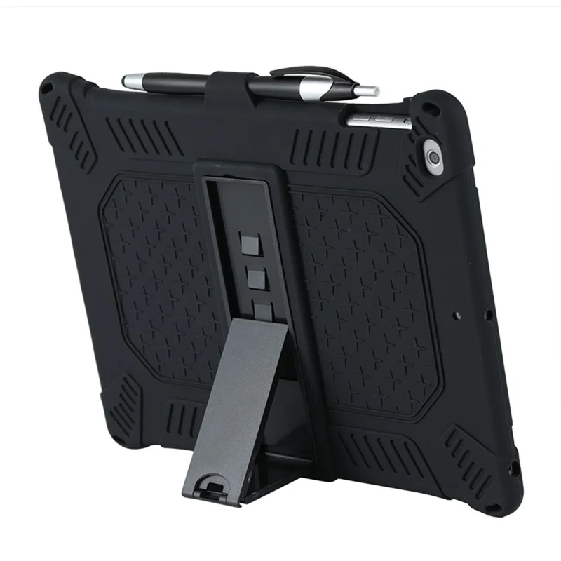 Kickstand PC Soft Silicone Case with Hanging Rope for Apple iPad 9.7-inch (2018)/ iPad 9.7-inch (2017) / iPad 5 / iPad 6 - Black