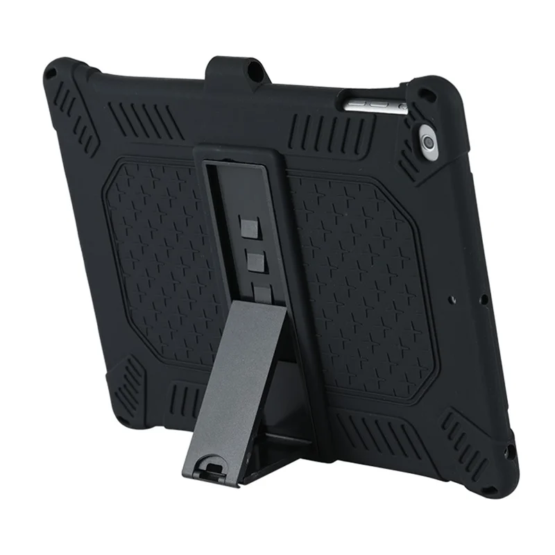 Kickstand PC Soft Silicone Case with Hanging Rope for Apple iPad 9.7-inch (2018)/ iPad 9.7-inch (2017) / iPad 5 / iPad 6 - Black