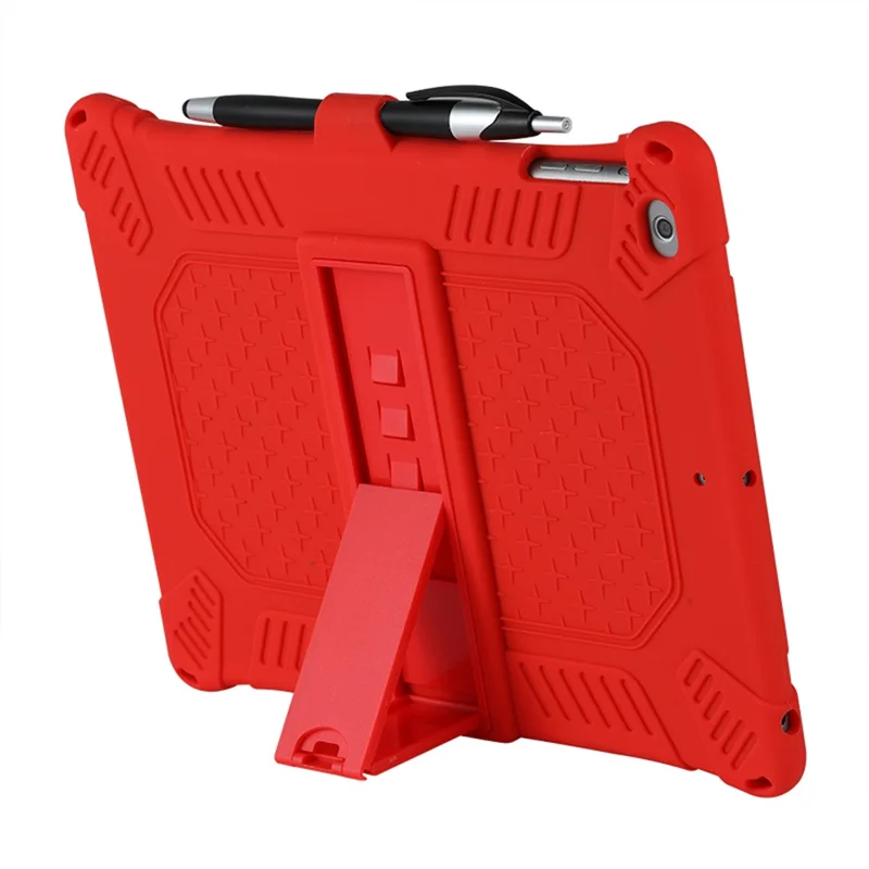 Kickstand PC Soft Silicone Case with Hanging Rope for Apple iPad 9.7-inch (2018)/ iPad 9.7-inch (2017) / iPad 5 / iPad 6 - Red