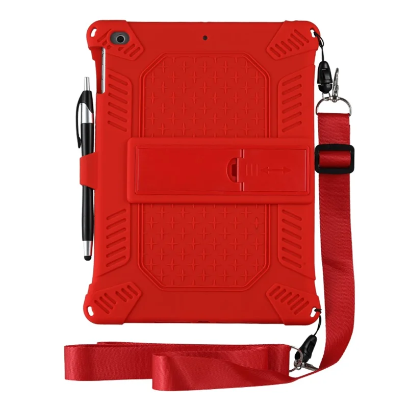 Kickstand PC Soft Silicone Case with Hanging Rope for Apple iPad 9.7-inch (2018)/ iPad 9.7-inch (2017) / iPad 5 / iPad 6 - Red
