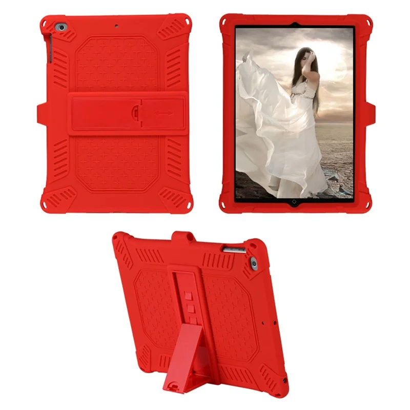 Kickstand PC Soft Silicone Case with Hanging Rope for Apple iPad 9.7-inch (2018)/ iPad 9.7-inch (2017) / iPad 5 / iPad 6 - Red