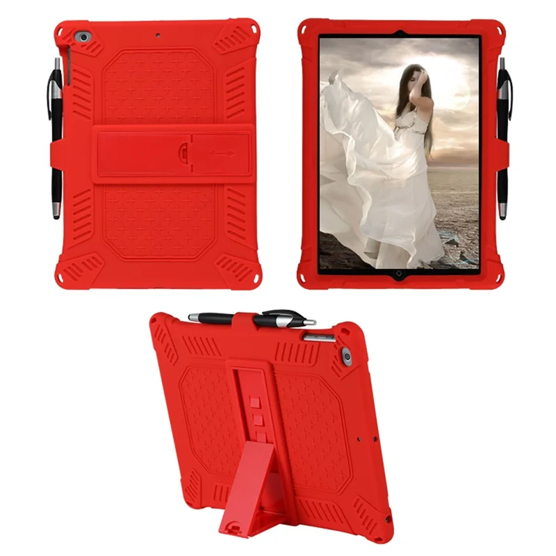 Kickstand PC Soft Silicone Case with Hanging Rope for Apple iPad 9.7-inch (2018)/ iPad 9.7-inch (2017) / iPad 5 / iPad 6 - Red
