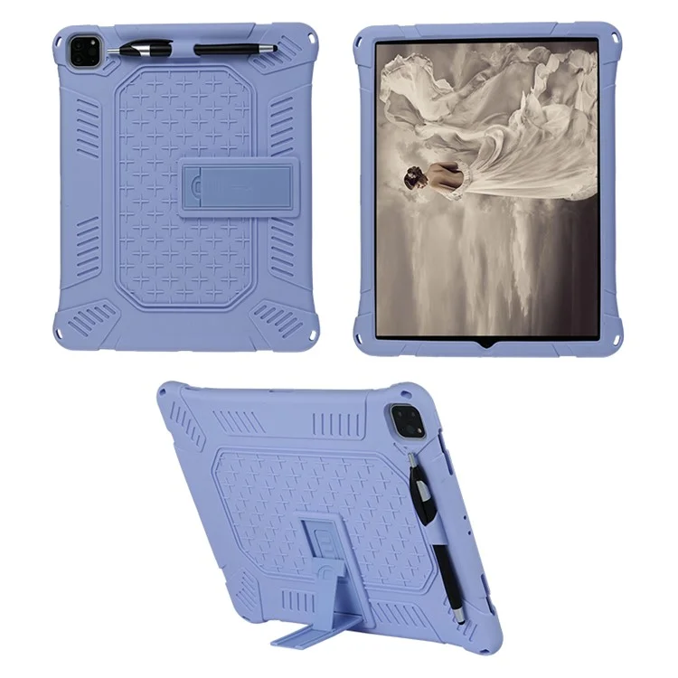 Kickstand PC Soft Capa de Silicone com Corda de Suspensão para iPad Pro 12.9 (2022) (2021) (2020) / (2018) - Roxo