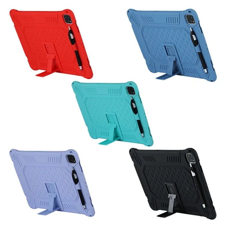 Custodia in Silicone Morbido PC Kickstand Con Corda Sospesa Per Ipad Pro 12,9 Pollici (2021) (2020) / Ipad Pro 12,9 Pollici (2018) - Viola